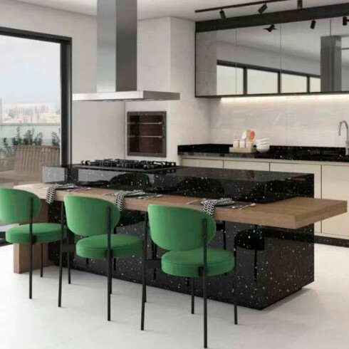 Porcelanato Negro Pulido Tipo Terrazzo 90X90Cm Piso Pared GAMAS DE NEGRO
