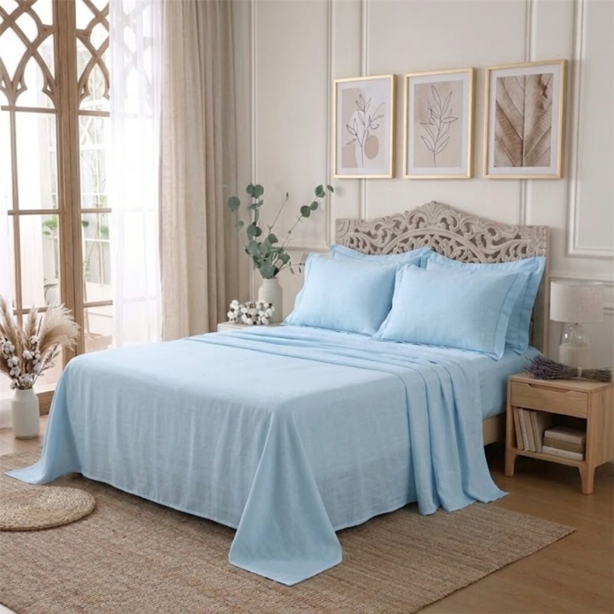 JUEGO SABANA ALGODON 144 HILOS KING 180x200+35CM AZUL CANNON 