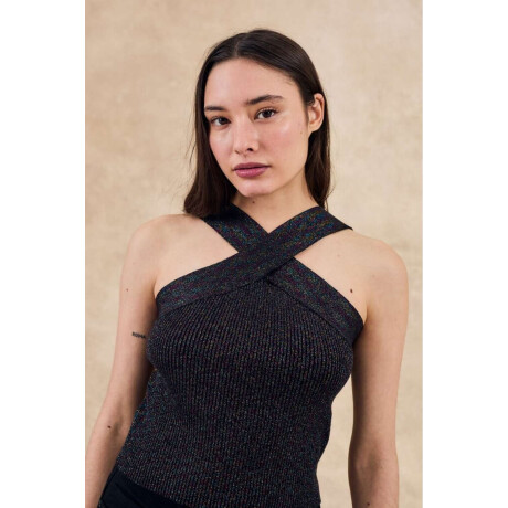 Top Cruzado Metalizado Negro