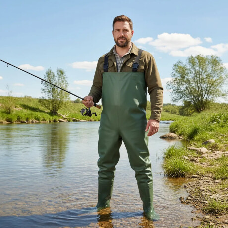 Wader Pantalon Para Pesca Completo Pvc Super Resistente Verde Militar