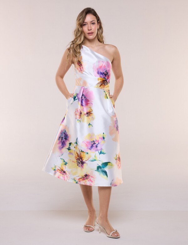 Vestido Flores & Un Hombro BLANCO/MULTI