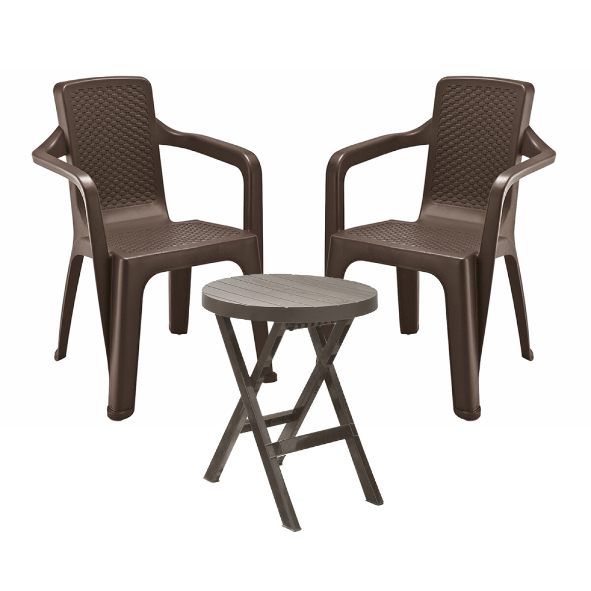 Set Patio Jardín Rimax Mesa Plegable Red + 2 Sillas c/ Brazo - Marrón 