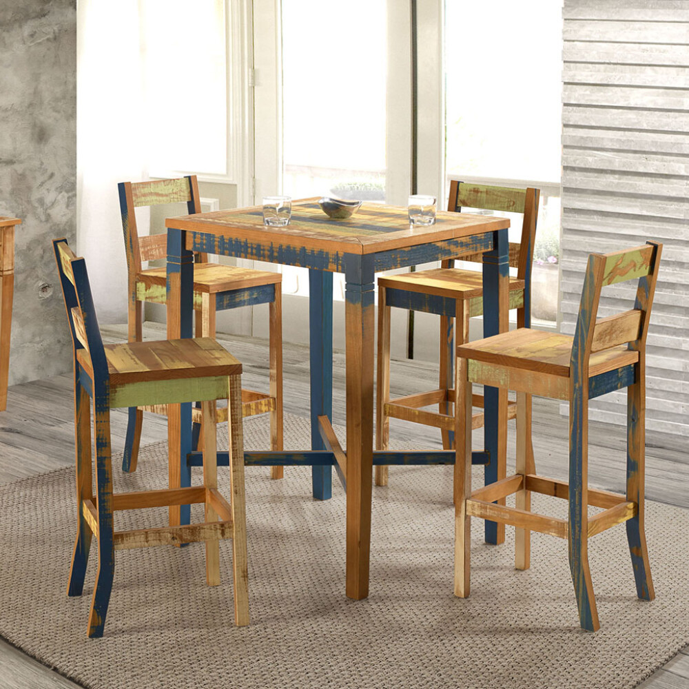 Juego de comedor : Mesa alta + 4 butacas altas - madera maciza Juego de comedor : Mesa alta + 4 butacas altas - madera maciza