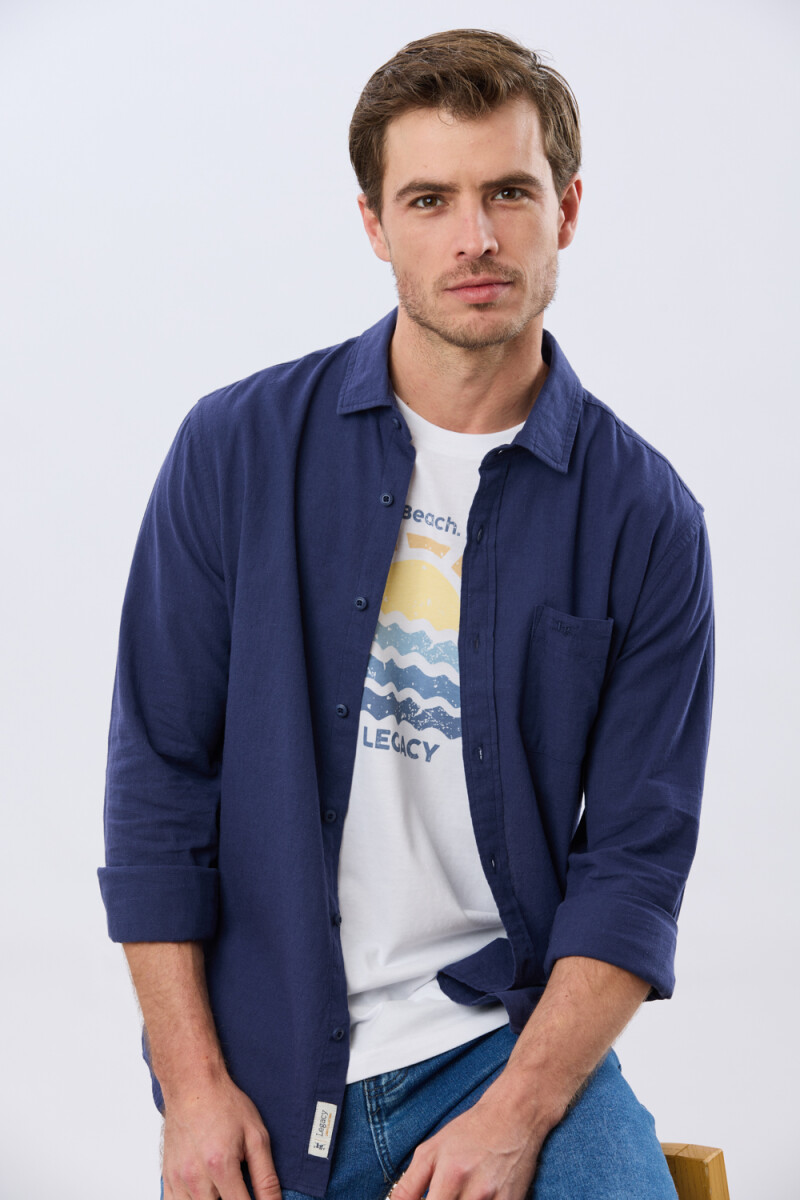 CAMISA LISA DE LINO - Azul 