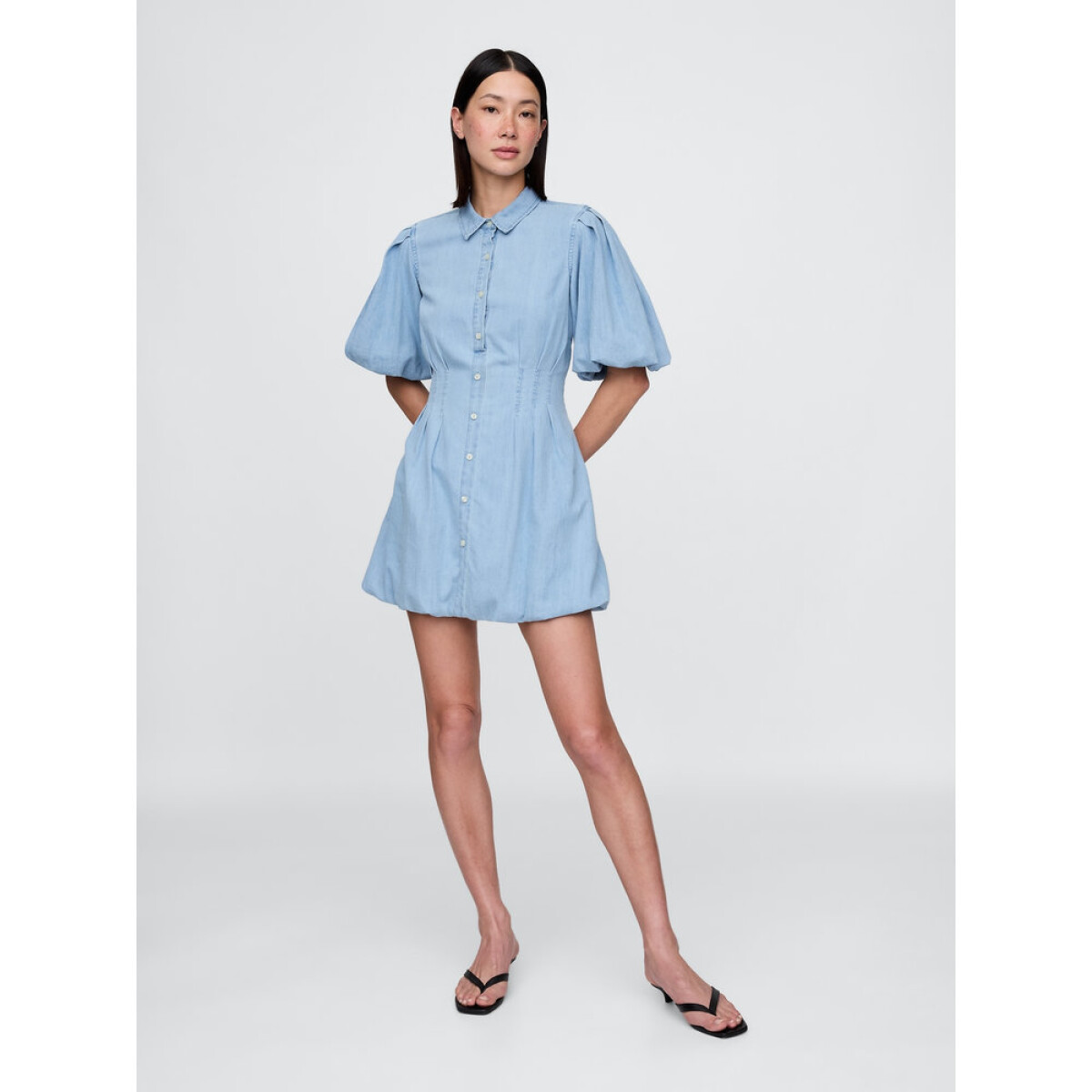 SS BUBBLE MINI SHIRTDRESS - LT HILSON - LIGHT WASH 