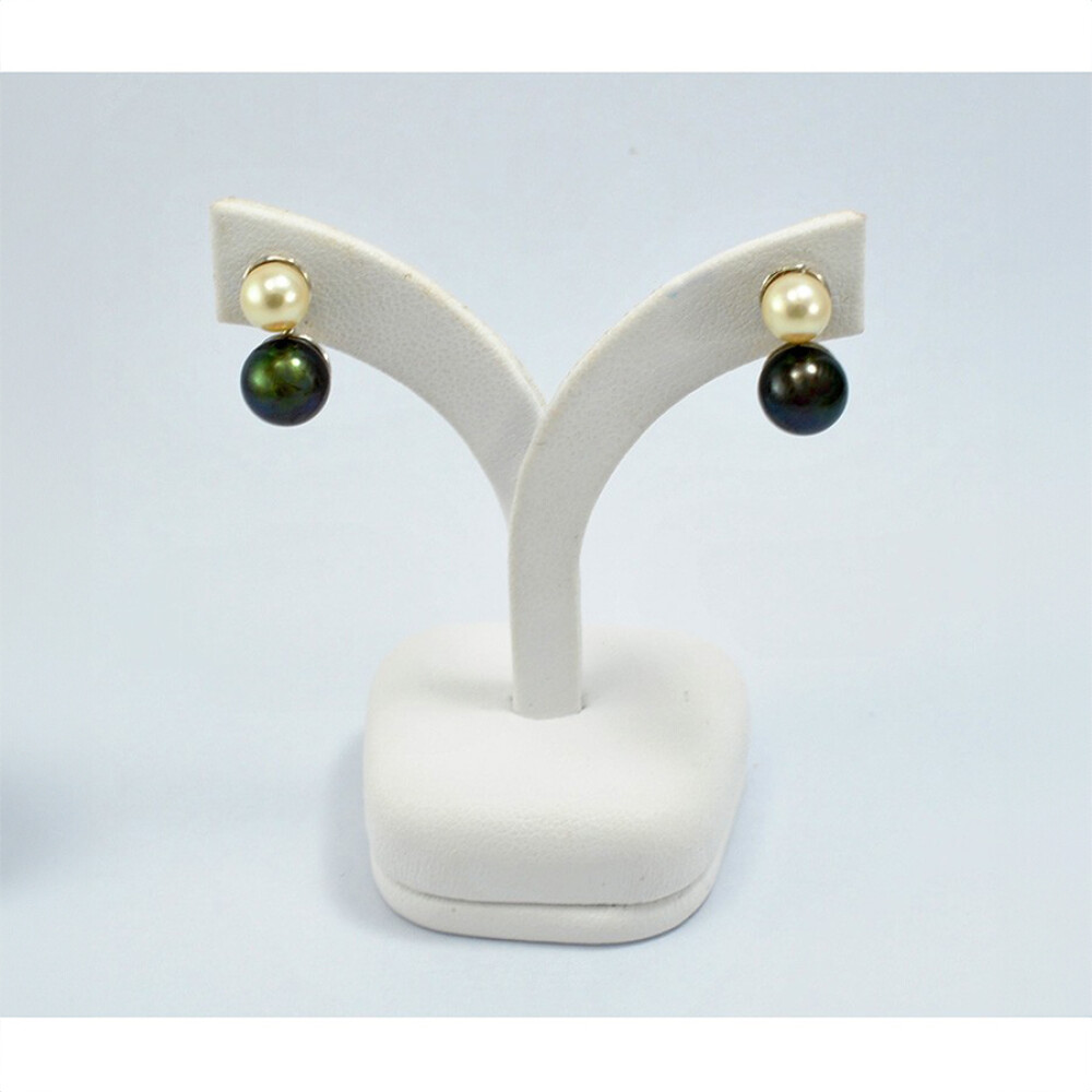 Caravanas Oro 18K Blanco, Perla Negra Y Perla Blanca De Cultivo Caravanas Oro 18K Blanco, Perla Negra Y Perla Blanca De Cultivo