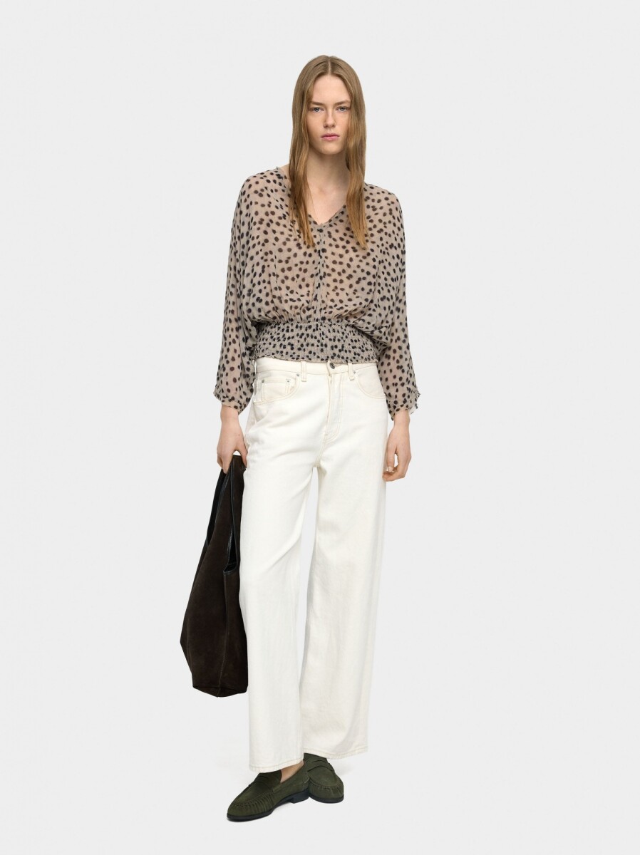 Blusa Fluida Con Elásticos - beige 