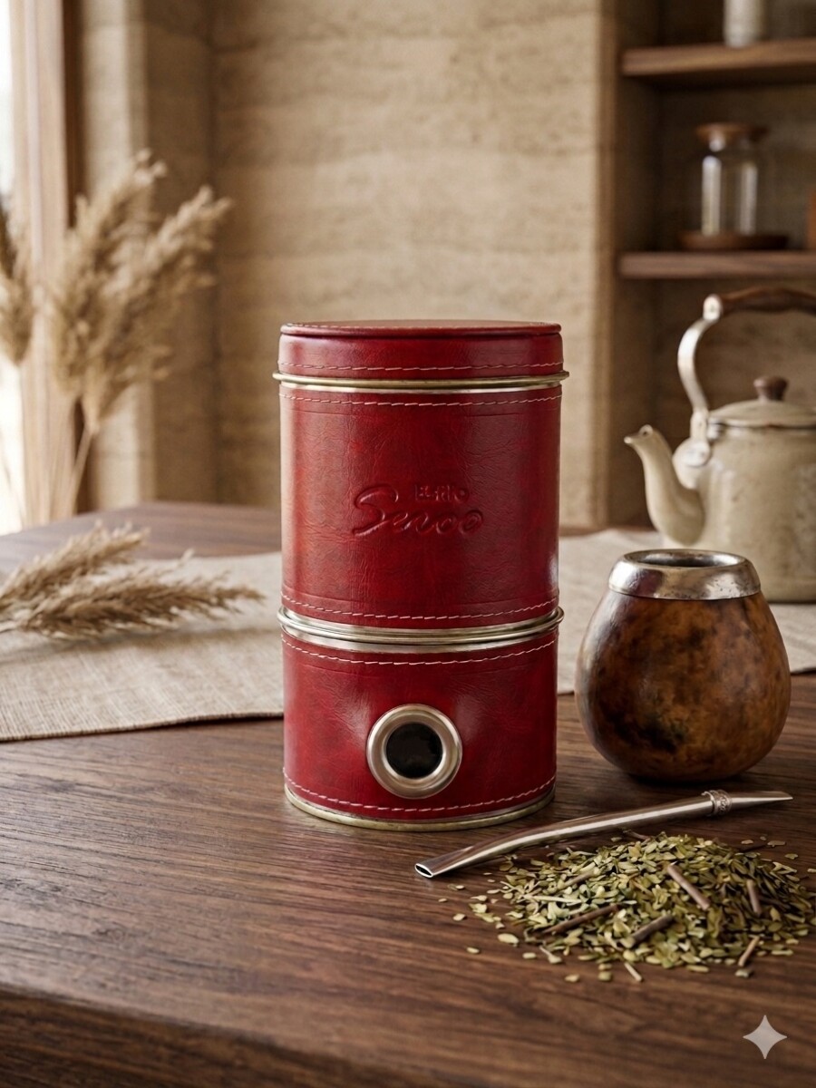 Yerbera forrada con dispensador - Rojo 