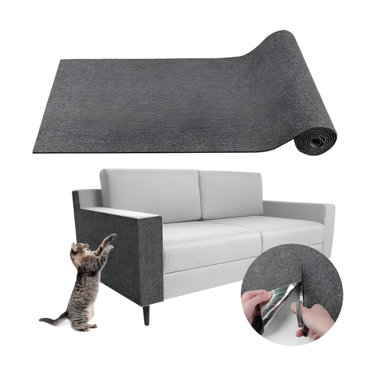 Rascador Gato Adhesivo 100x60cm Protector Muebles Sofá Pared - Gris 