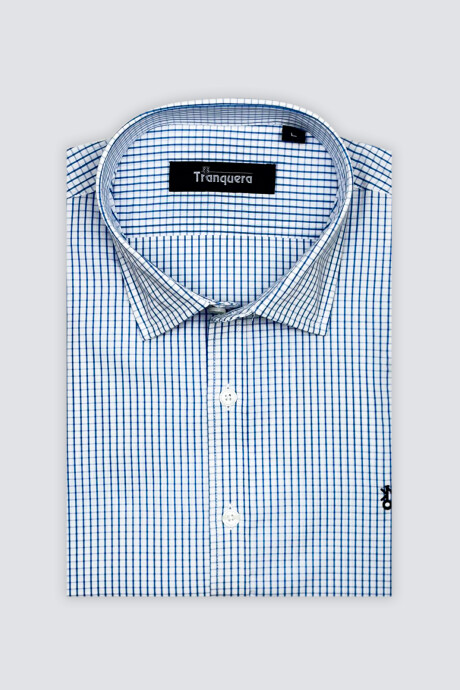 Camisa de Hombre Premium Cuello s/Botones Cuadros Azules 2
