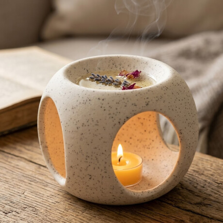 Hornito para aceites de cerámica - 8x8x7cm Blanco