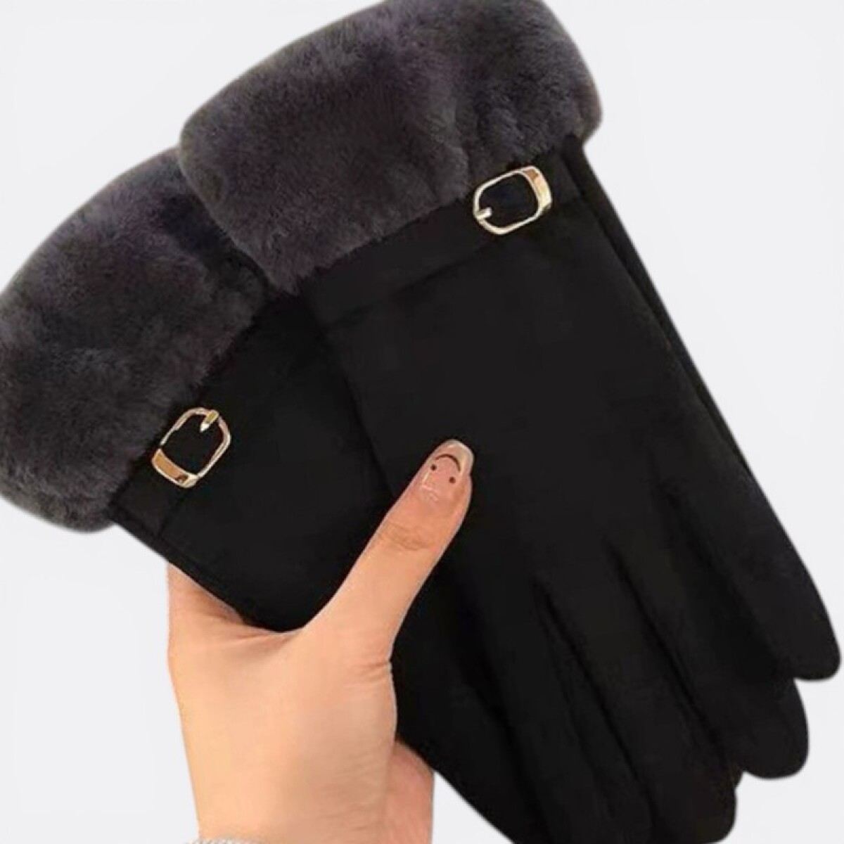 Guantes Dama Con Detalle De Piel Y Pulsera - Negro 