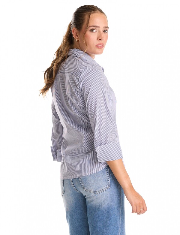 Camisa Lineas Strass AZUL/BLANCO