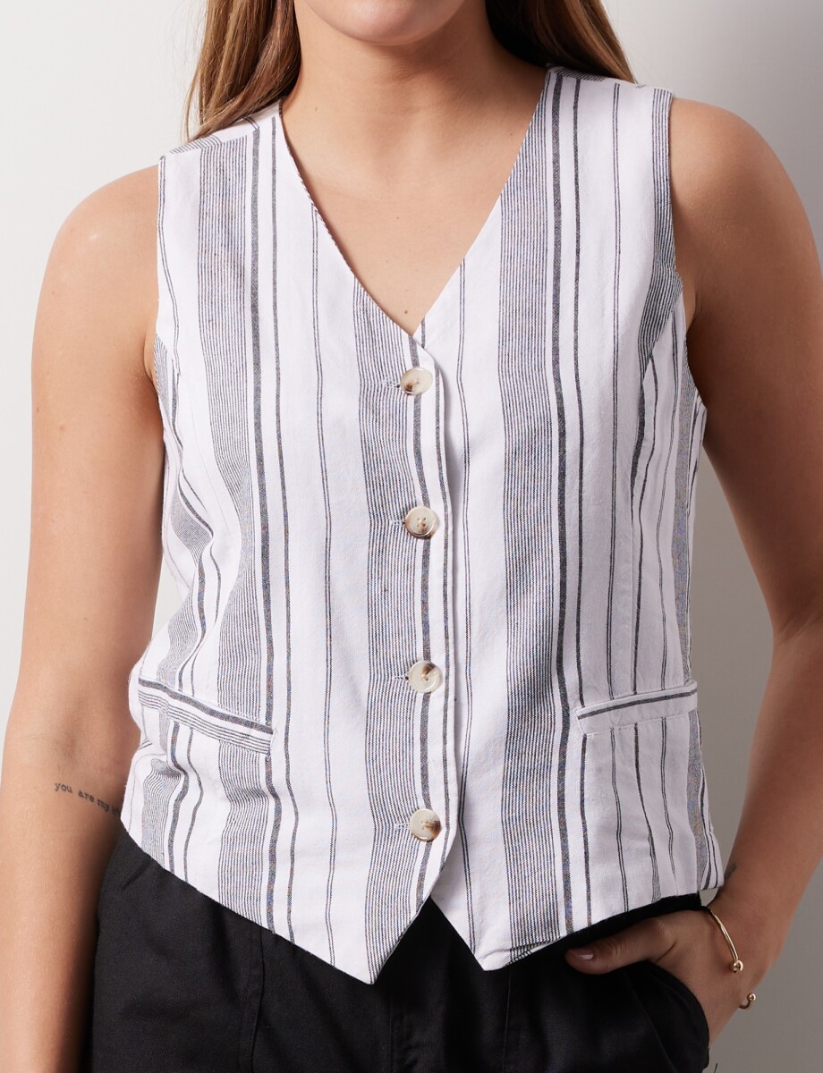 Chaleco Lino - Blanco/negro 