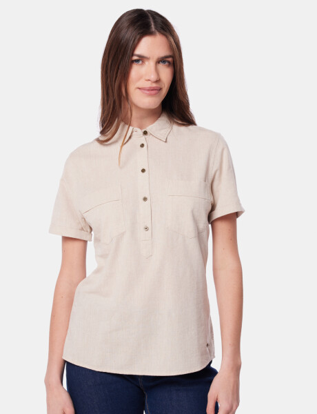 CAMISA DE LINO MEDIO BOTÓN Beige