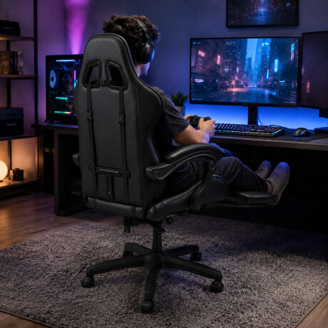 Silla Gamer Reclinable 360º 150kg Con Apoyapies Negro