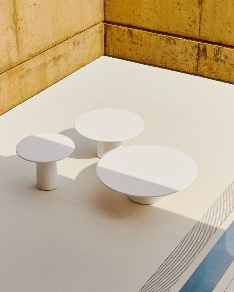Mesa de centro Albanella de cemento con acabado blanco brillante Ø65 cm