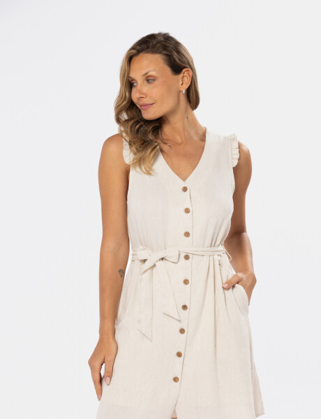 VESTIDO DE LINO LISO Beige