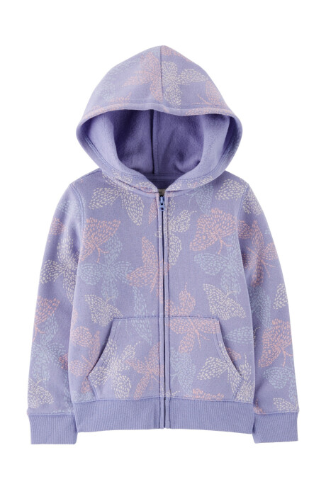 Campera de algodón con felpa, lila, diseño mariposas Sin color