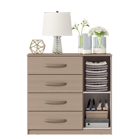 Cómoda Cajonera para Dormitorio de 4 Cajones y 1 Puerta en MDP - Noce Cómoda Cajonera para Dormitorio de 4 Cajones y 1 Puerta en MDP - Noce