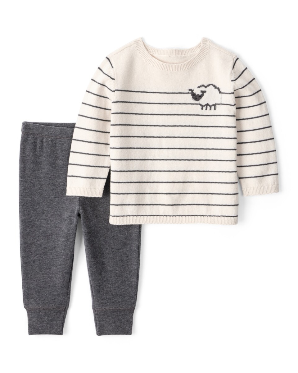 Set dos piezas de algodón, pantalón y remera, diseño a rayas 