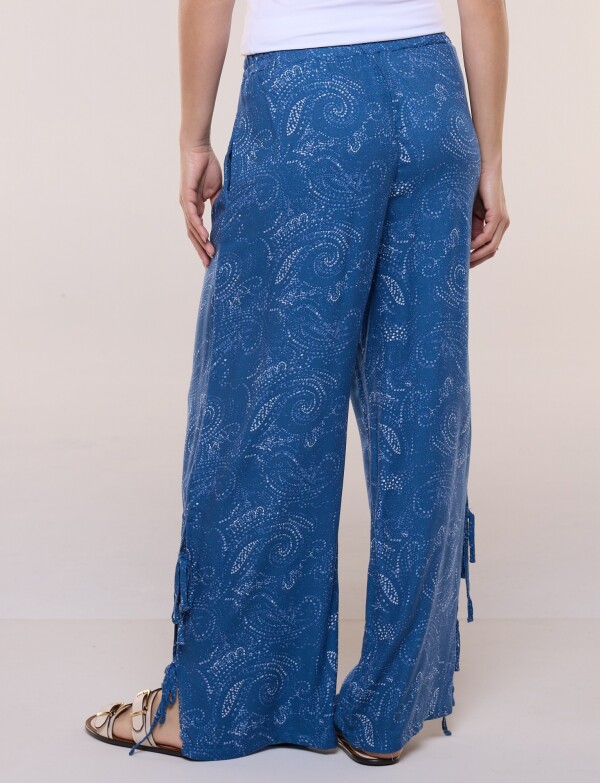Pantalon Con Abertura Lateral Anudada AZUL