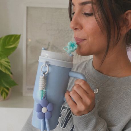Vaso térmico de acero con accesorios y tapita 420ml Celeste