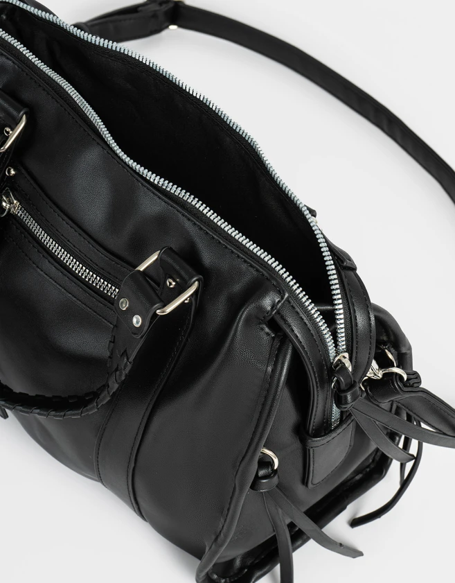 Bowling Boho Cartera Bowling Con Flecos - Negro