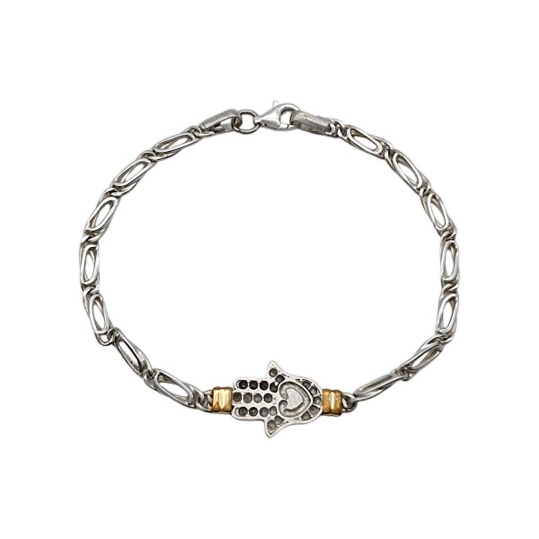 Pulsera Mano de Fátima-Plata y Oro-Sin piedra-PU5037 sinpiedra