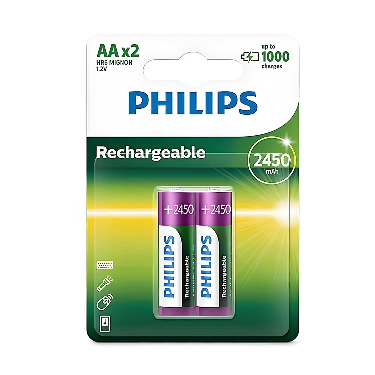 Pila Philips recargable AA 2450mAh x2 - Negro 