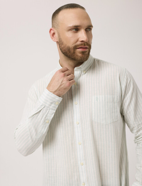 Camisa m/l rayada verde claro