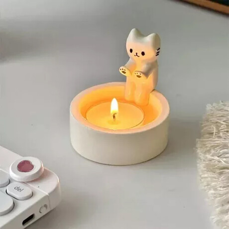 Portavelas de cerámica gatito Blanco