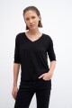 Remera escote V con escote tejido negro