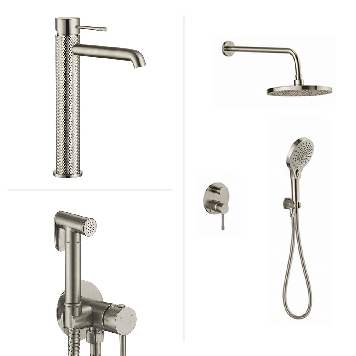 Juego Grifería Brushed Nickel Con Ducha Higiénica 