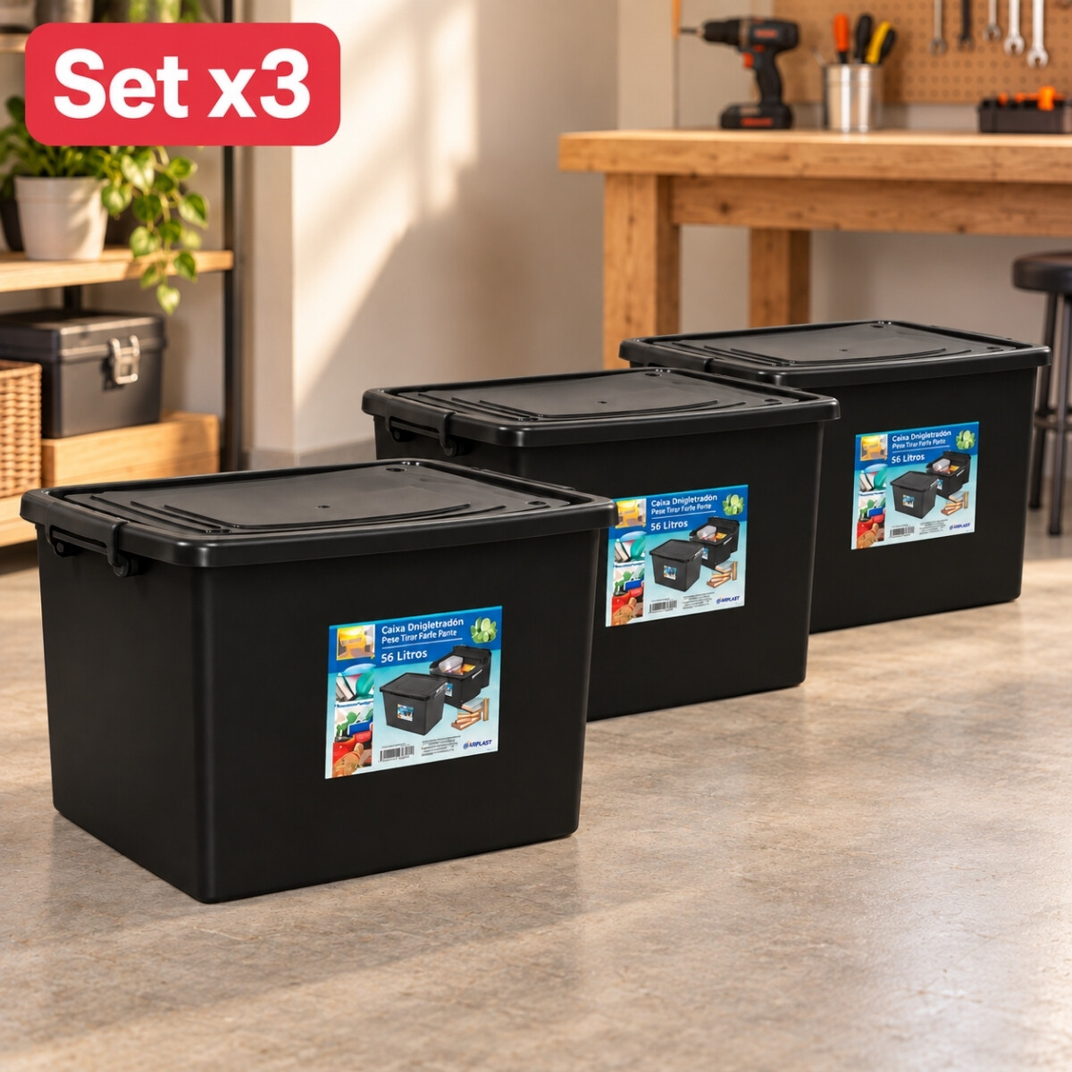 Set x3 Caja Organizadora 56 Lts - NEGRO 