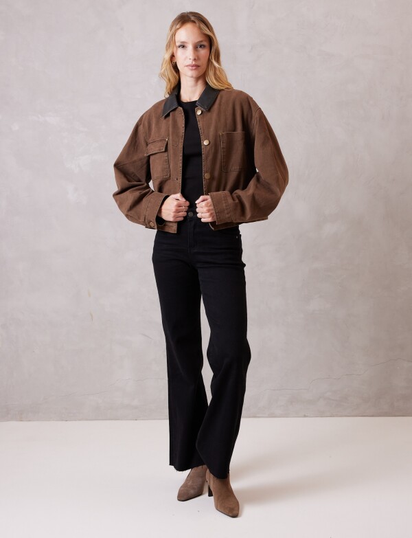 Campera Denim & Eco Cuero MARRON