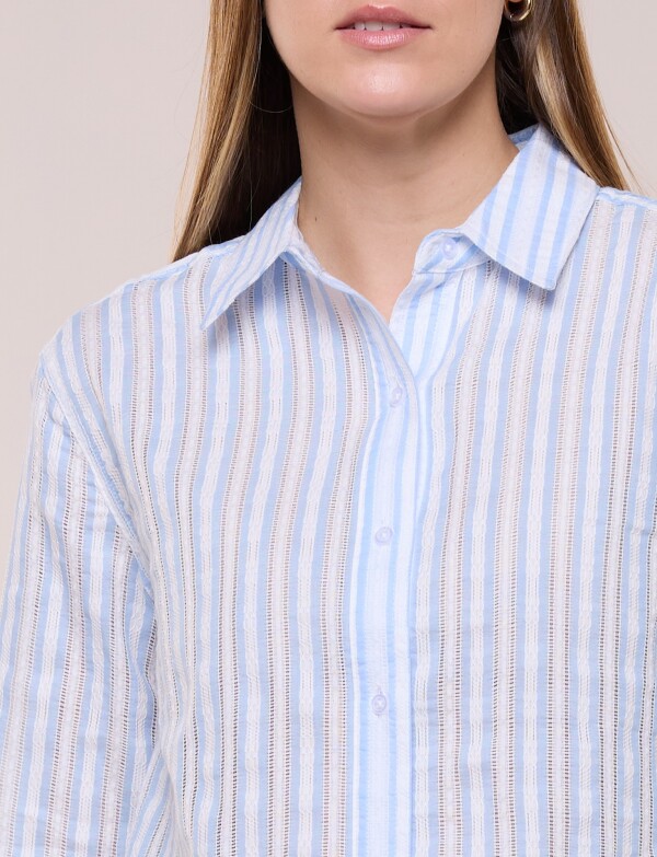 Camisa De Algodón A Rayas Con Detalle De Puntilla MULTI/CELESTE