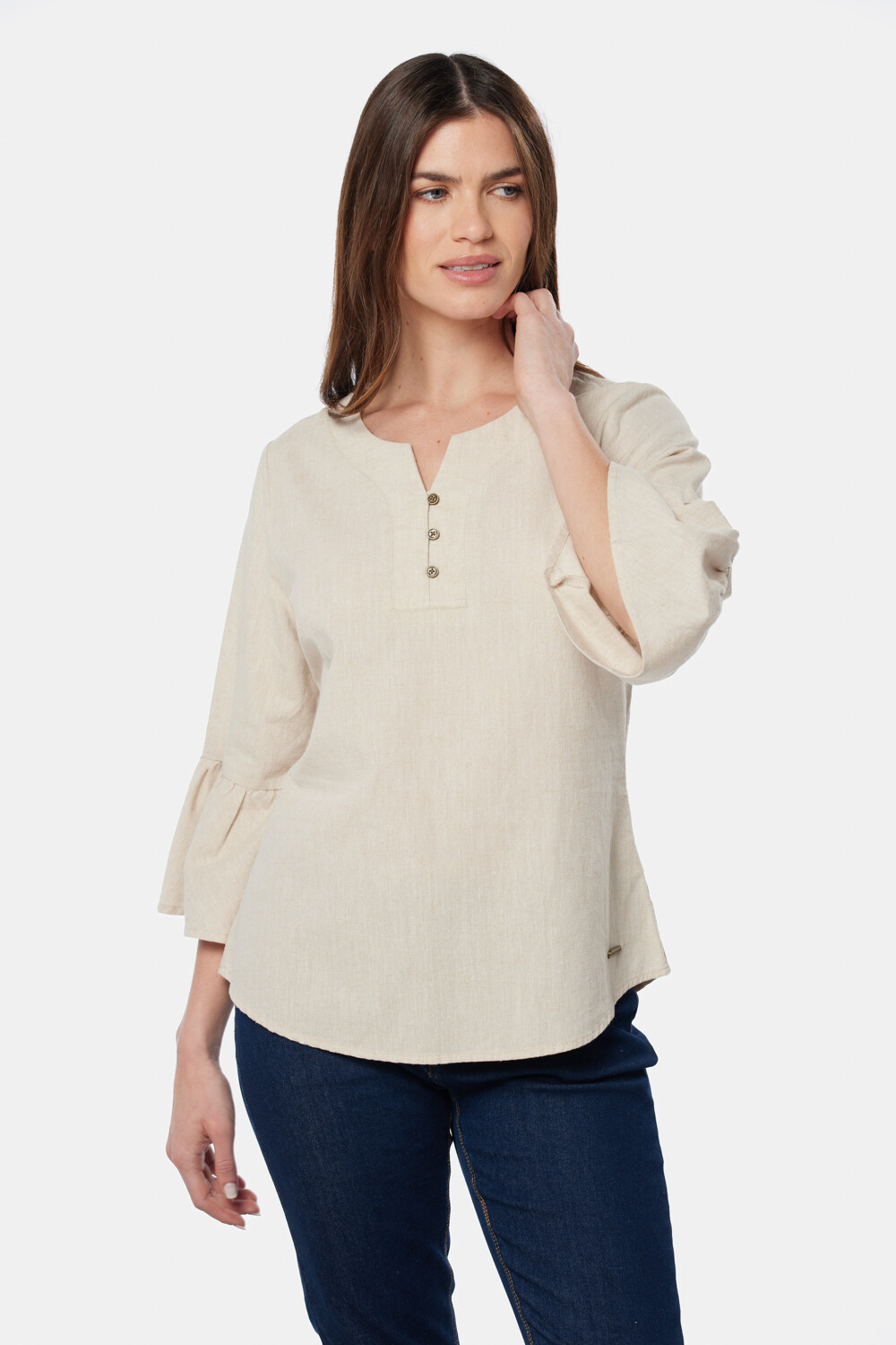 BLUSA DE LINO VOLADOS Beige