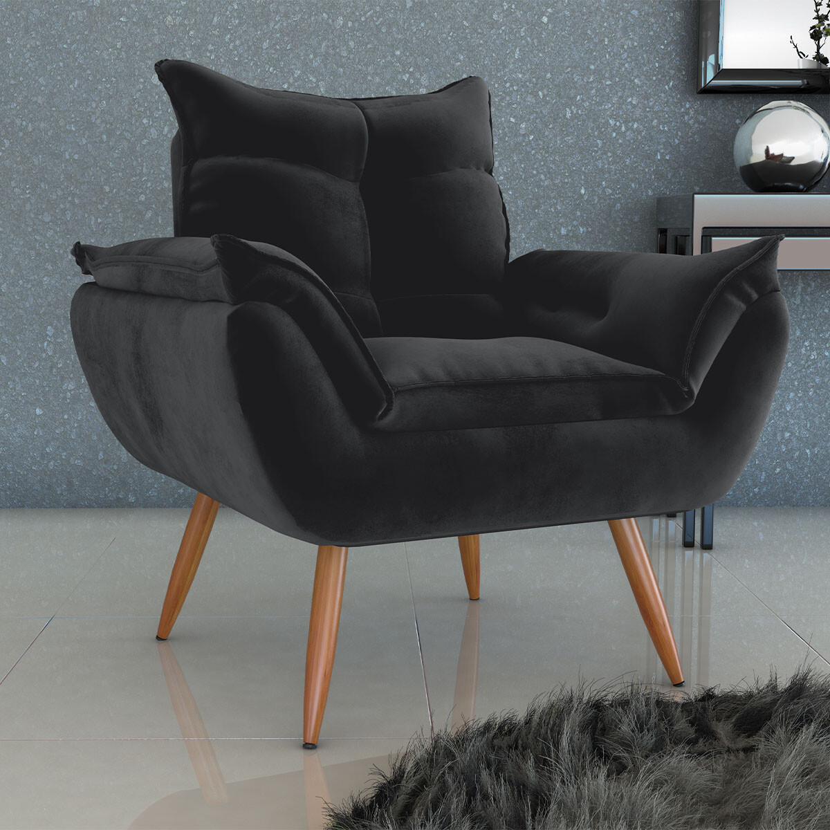 Sillón 1 cuerpo Poltrona Turin - Negro 