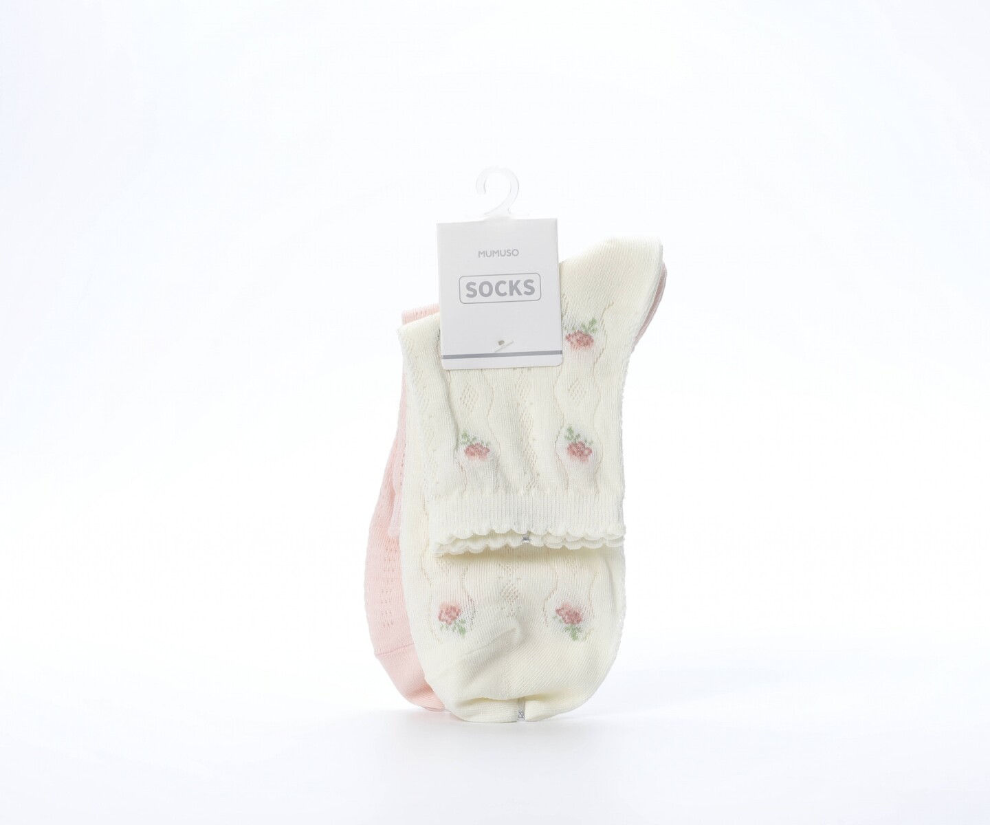 MEDIAS TOBILLERAS MUJER CEREZA OSO Y FLORES (2 PARES / ROSA Y BLANCO) 