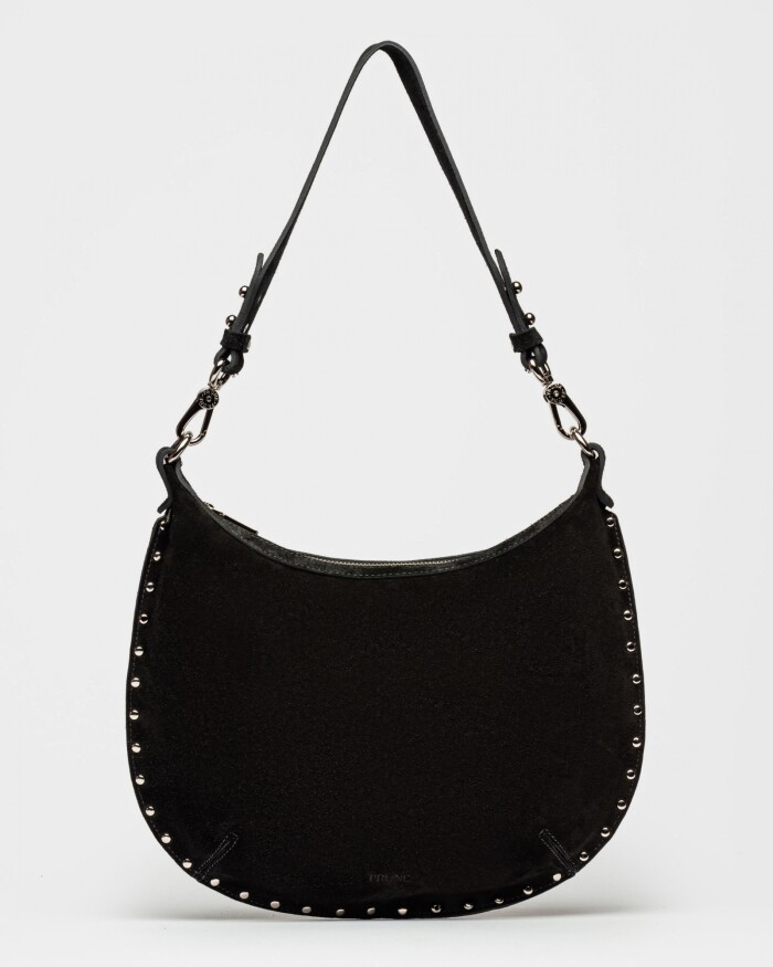 Cartera al hombro Luna en cuero gamuza Negro