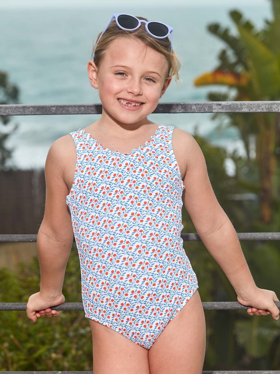 Bañador Estampado Ramas Floral Blanco