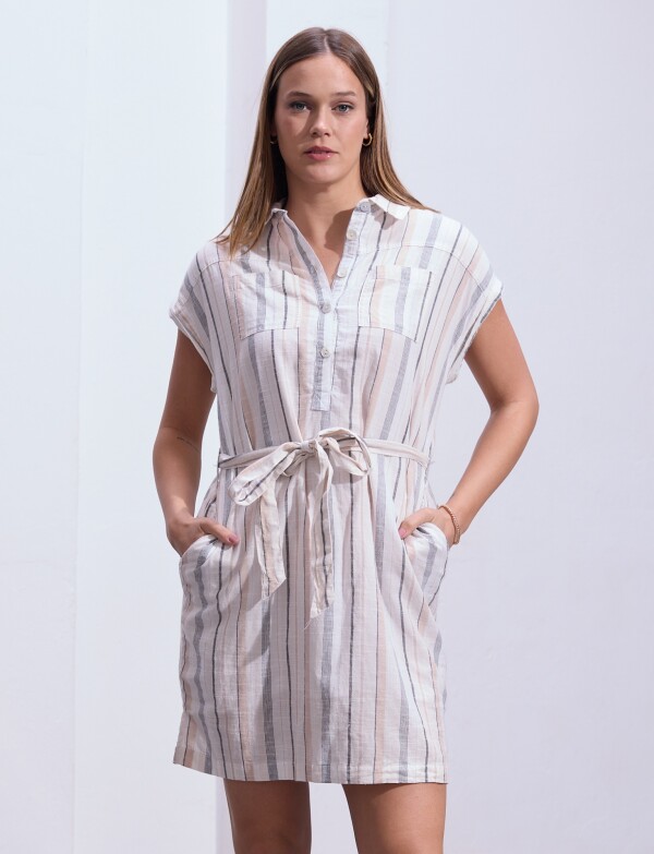 Vestido Algodon Detalle Botones BEIGE/MULTI