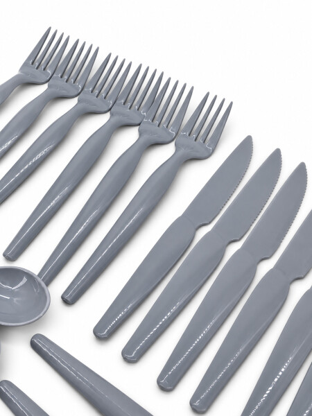 SET DE CUBIERTOS PLASTICO 18 PIEZAS GRIS CLARO (V)
