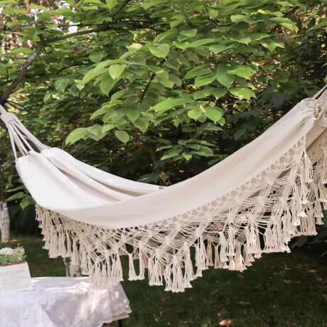 Hamaca Paraguaya en Tela con Flecos y Bolso p/2 Personas Crudo