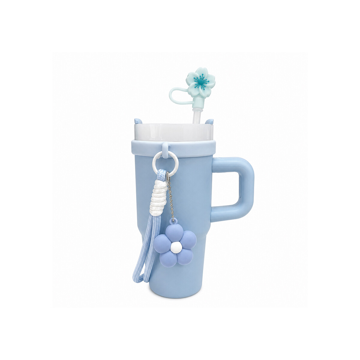 Vaso térmico de acero con accesorios y tapita 420ml - Celeste 