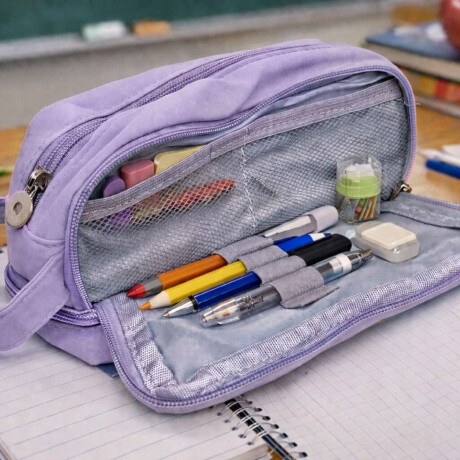 Cartuchera grande con asa y bolsillo inferior 21x12x9cm Lila