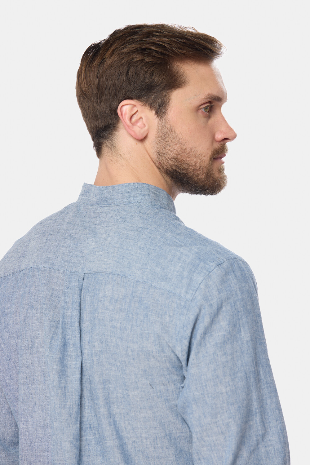 CAMISA DE LINO CUELLO MAO Azul