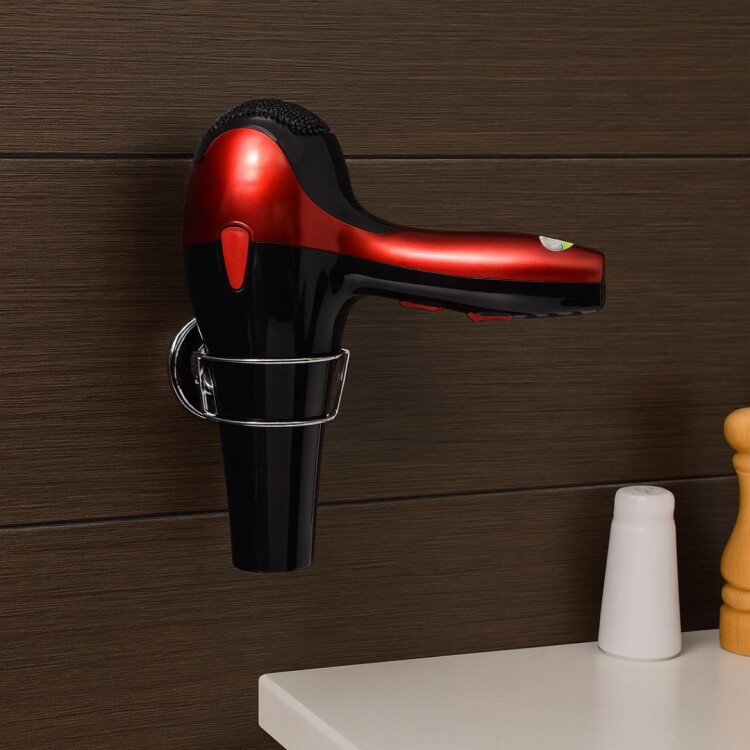 SOPORTE PARA SECADOR DE PELO CON VENTOSA PLATEADO