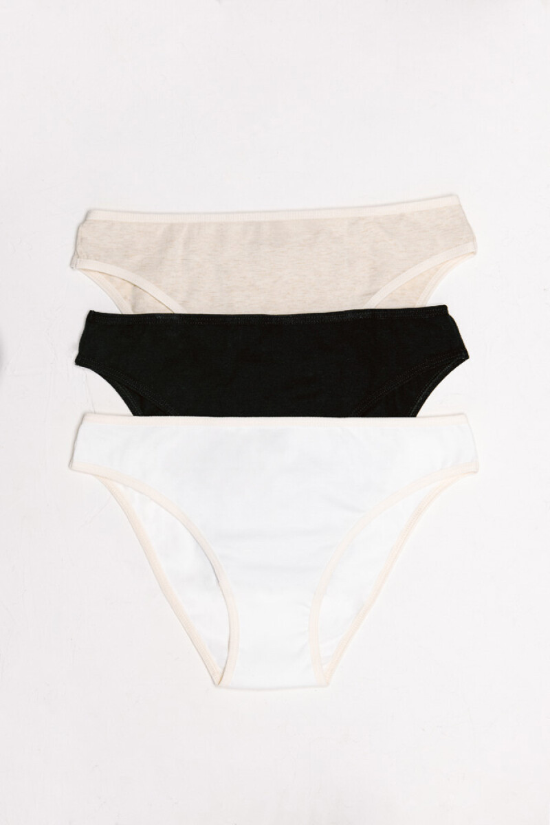 Pack de 3 Vedetina Antonia [B24] Algodón Crema, Beige Melange y Negro